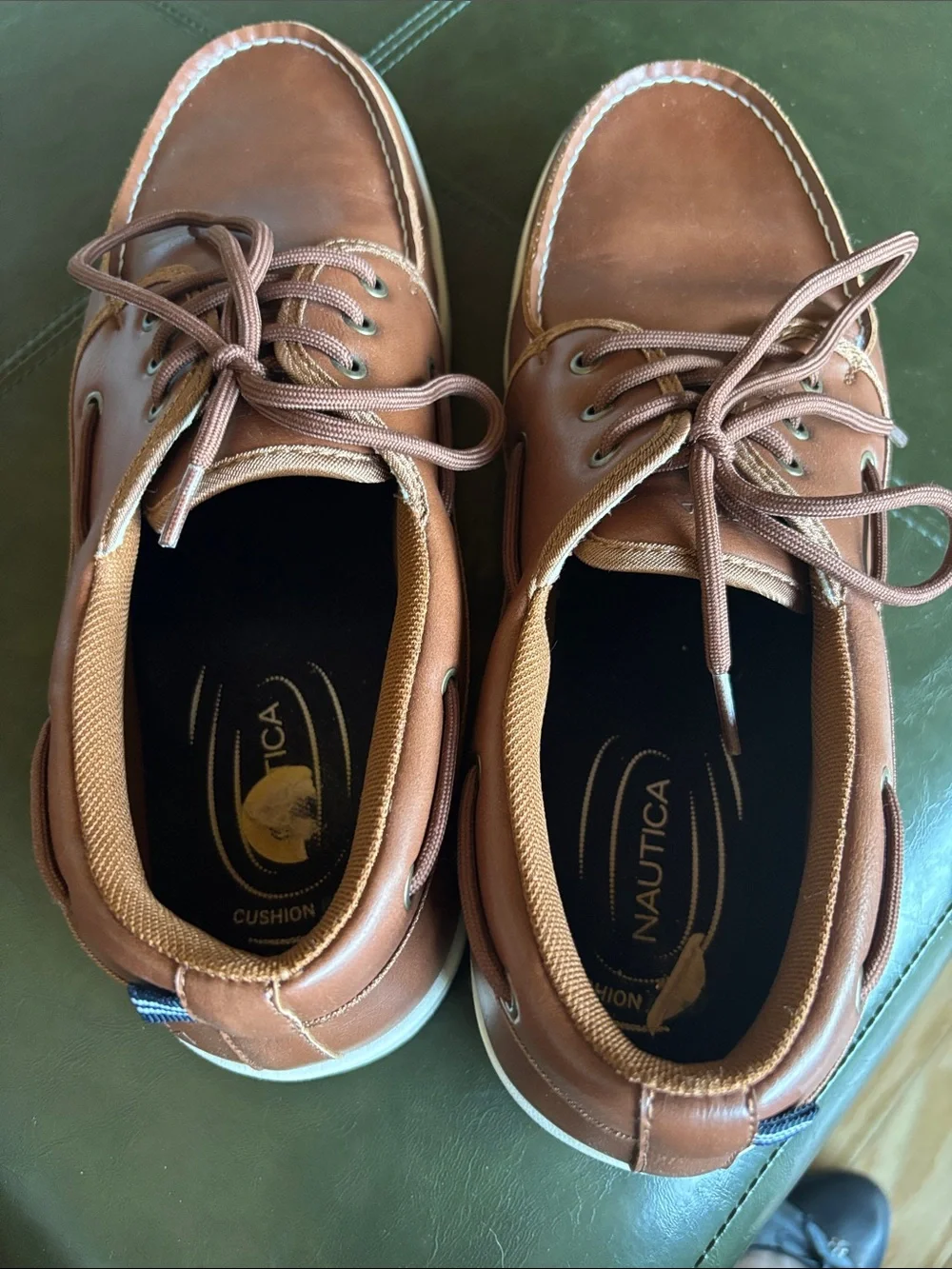 Nautica Men’s Tan Leather Boat Shoes with White Sole